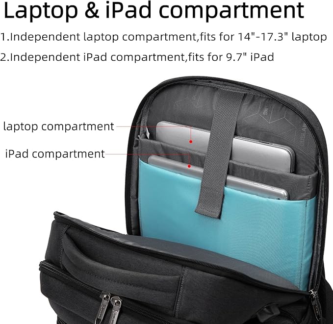 DUSLANG 17 Inch Laptop Backpack for Travel Water Resistant College Backpack for Men Women Laptop Bag with USB Charging Port,Black