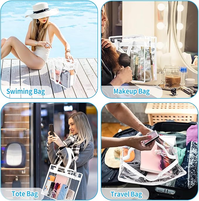 Hoiny Clear Bag for Stadium Events Approved, 12x6x12 Large Transparent Tote Bag with Zipper for Gym Concert Sports Festivals