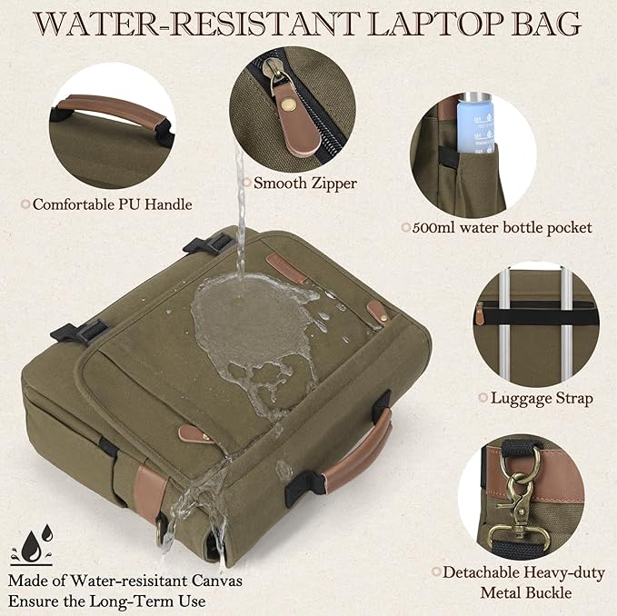 RAINSMORE Messenger Bag for Men 17-17.3 Inch Laptop Bag Water-resistant Canvas Computer Shoulder Bag Office Work Briefcase Large Casual Satchel Bags for Men Bookbag for College, OliveDrab