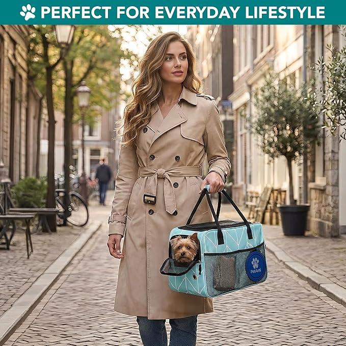 PetAmi Dog Purse Carrier for Small Dogs Cats, TSA Airline Approved Soft-Sided Pet Carrier with Pockets, Ventilated Travel Tote Bag with Bed & Shoulder Strap, Puppy Kitten, Max 12 lbs, Chevron Teal