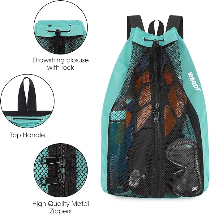 WANDF Swim Bag Mesh Drawstring Backpack Beach Backpack for Swimming, Gym, and Workout Gear