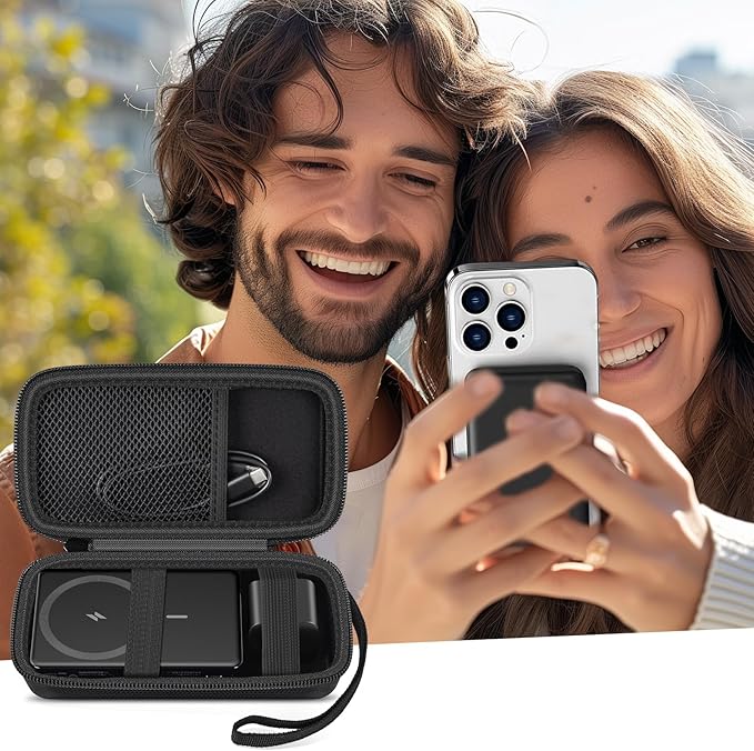 Case for Anker Magnetic Battery 10,000mAh Foldable Wireless Portable Charger, 633/622/621/321 5,000mAh Power Bank (MagGo) Holder, Storage for Baseus Power Delivery -Case Only (Black, Large)