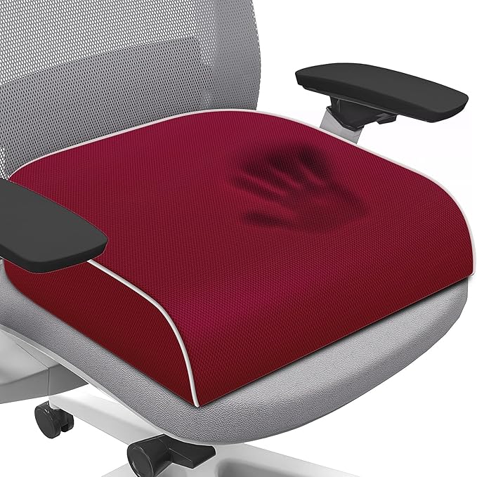 SweetSlubr Seat Cushion for Tailbone Pain Relief, Office Chair Cushion, Memory Foam Large Chair Cushion with Non-Slip Cover for Soft Support at Office Chair, Car Seat, Airplane Red/2X-Large