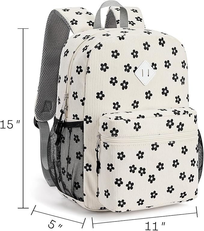 STEAMEDBUN Corduroy Kids Backpack for Girls Boys 3-8, Girls Backpack for Elementary Kindergarten - Flower