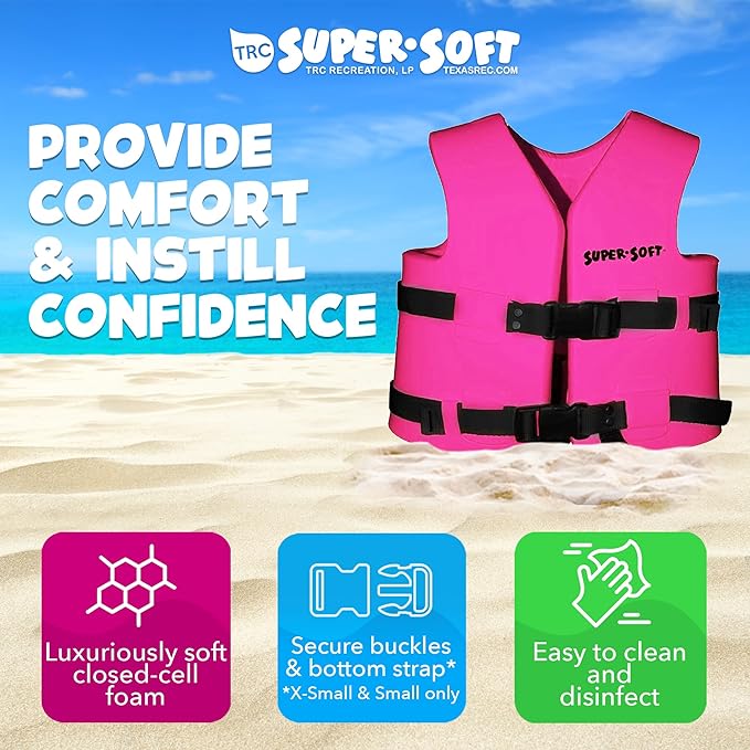 TRC Recreation Super Soft Child Life Jacket USCG Approved Vinyl Coated Foam Swim Vest for Kids Swimming Pool and Beach Gear