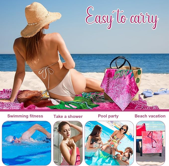 EBOOT 10 Pack Oversized Beach Towel Set Extra Large Pool Towels Microfiber Quick Dry Swim Blanket for Adult Women Men Face Hand Body Bath Travel Pool(Elegant Color,28 x 59 Inch,Summer)