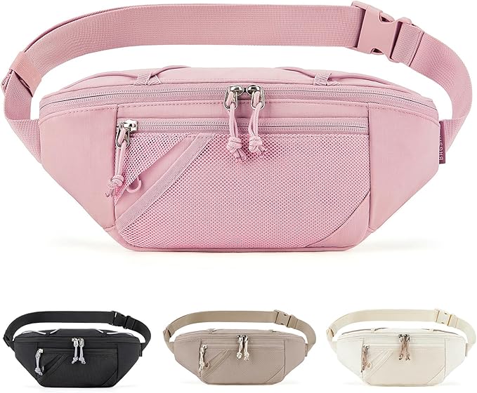 BAGSMART Large Capacity Fanny Packs for Women, Adjustable Fashion Waist Packs with Multiple Pockets, Durable Belt Bag for Traveling Workout Hiking, Pink