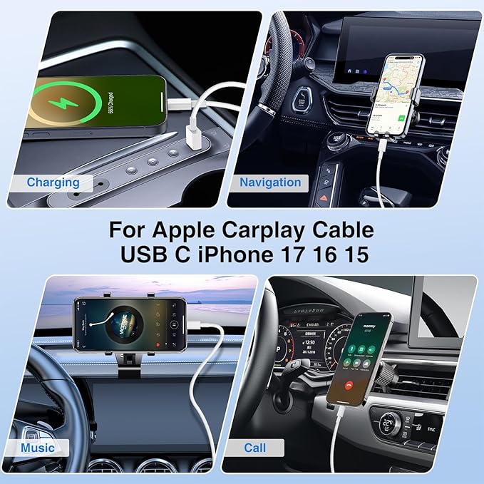 48W USB C Car Charger for iPhone 17 16 15 Pro Max, 48W Dual Port USB-C & USB-A Car Fast Charging Adapter, 2X3FT C to C Cable & A to C Carplay Cable for iPhone 17 16 15 Series/iPhone Air, iPad, Samsung