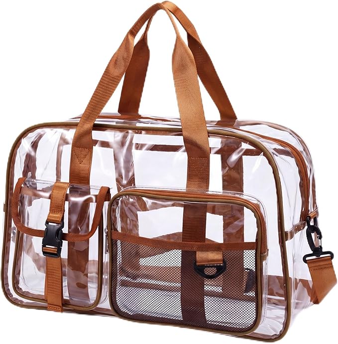 Abbylike Clear Bag Large Heavy Duty Tote for Stadium Events 20" Duffle Transparent Gym Bag for Sport Event Travel Makeup Work