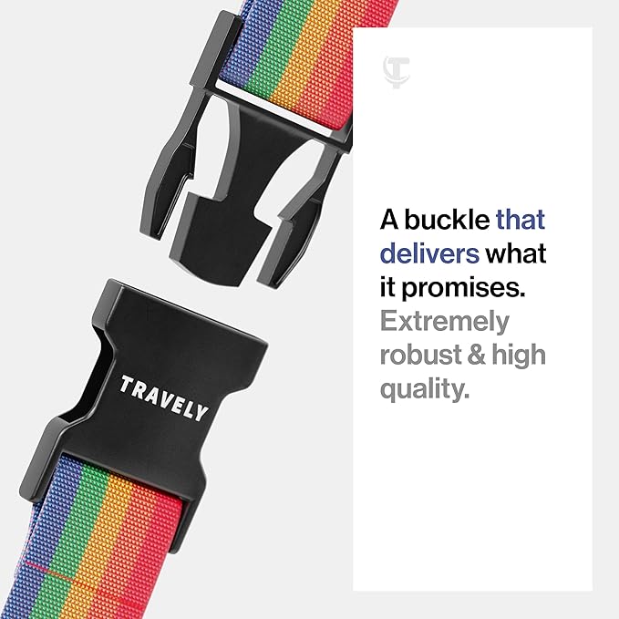 TRAVELY Luggage Straps - Particularly conspicuous & Secure - Incl. 2 Name Tags - Luggage Strap Ideal crosswise - [Set of 2]