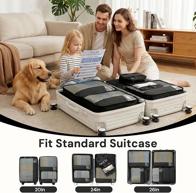 BAGAIL 9 Set Packing Cubes with Packing List Luggage Packing Organizers for Travel Accessories (Black)