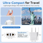 Unidapt 10-Pack EU Europe to US Plug Adapter, Type A Outlet, European to American, Canada, Mexico Wall Plug Adapters, White