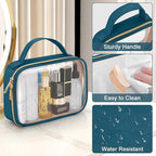 Wedama TSA Approved Toiletry Bag, 2 Pack Clear Makeup Bags with Handles, Quart Size Clear Toiletry Bags, PVC Cosmetic Bag for Women and Men, Carry on Airport Airline Compliant Bag, Til Blue