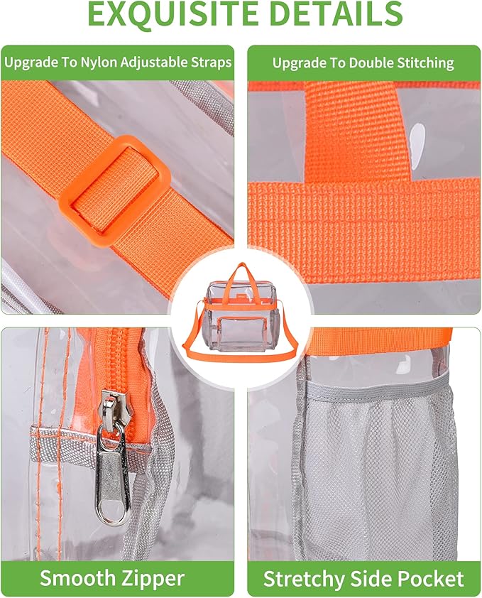 MAY TREE Clear Bag for Stadium Events 12×6×12 Clear Tote Lunch Bag with Reinforced Straps for Work, Sporting Events and Gym, Orange