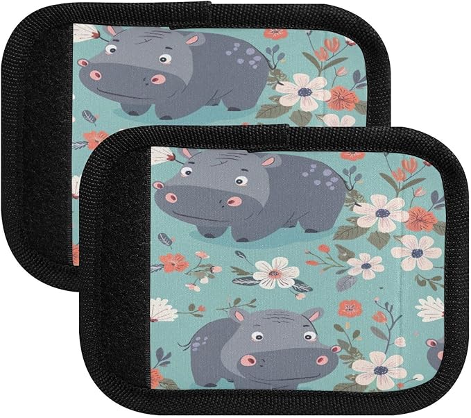 Qilmy Cute Hippo Baby Luggage Handle Wrap 4Pack Luggage Identifiers Tag Comfort Handle Grips Cover for Stroller Suitcase Bag Airplane Travel Accessories1260