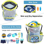Mesh Drawstring Backpack with Shoe Compartment, Sandproof Beach Swim Bag with Wet Pocket, Pool Gym Shower Bag for Travel Summer Camp
