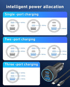 USB C Car Charger, 3-Port 67W Dual USBC & USB-A Car Phone Accessories Fast Power Adapter Cargador Carro PD/QC Cigarette Lighter for iPhone 17/16/15, iPad, Samsung Galaxy S25/S24, Android, 2-Pack