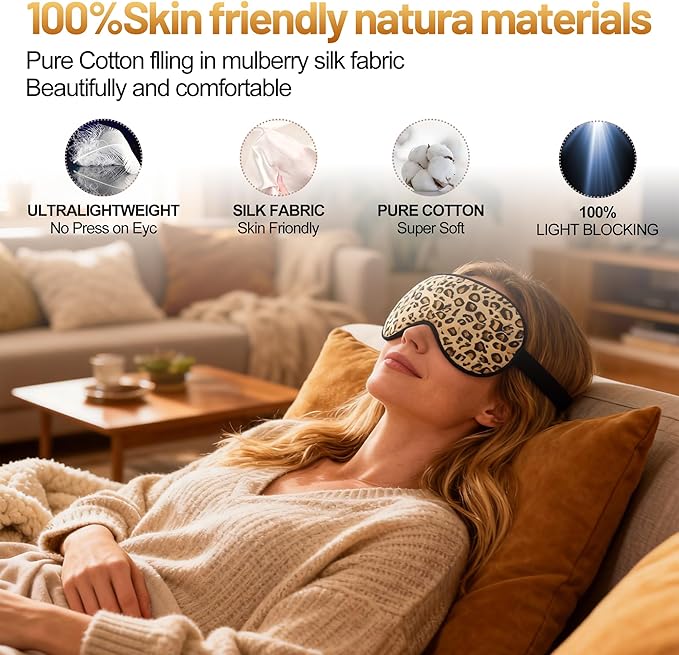 Sleep Mask, Silk Eye Mask for Sleeping with Adjustable Strap, Blindfold Eyeshade for Men & Women, Comfortable & Soft Eye Cover Eyeshade for Night Sleep (Leopard)