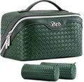 BOYATU Travel Makeup Bag Cosmetic Bags for Women: Large Capacity 3 Pcs Set Make up Bag with Compartments - Waterproof Vegan Leather Toiletry Organizer Bags with Handle (L06 Olive)