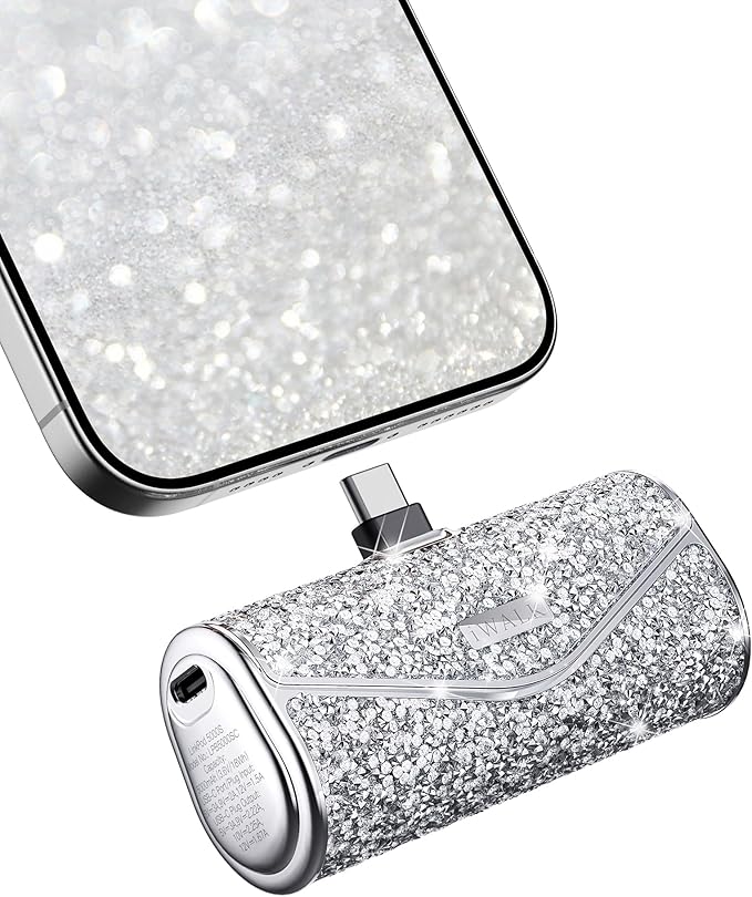 iWALK Upgraded Sparkly Portable Charger 22.5W, 5000mAh Power Bank for iPhone 17/16/15 Series, Mini Battery Pack with Built-in USB-C Connector Compatible with Samsung S25/24, iPad Pro/Air, AirPods