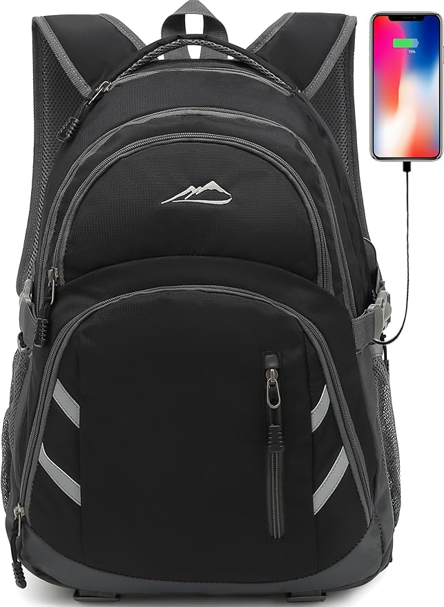 ProEtrade Extra Large Backpack Bookbag for College Laptop Travel, Fit Laptop Up to 17 inch with USB Charging Port Multi Compartment Anti theft, Gift for Women Men (Light Black)