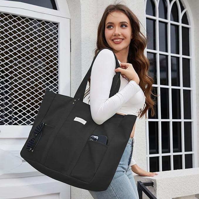 HOMESPON Large Canvas Tote Bag for Women Everything Bag with Pockets and Laptop Sleeve
