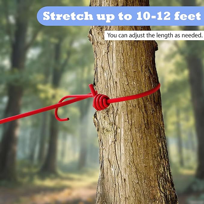 Portable Travel Clothesline,Adjustable Elastic Stretch Line with 12pcs Clothes Clips,for RV Outdoor and Indoor Camping Accessories (Red)