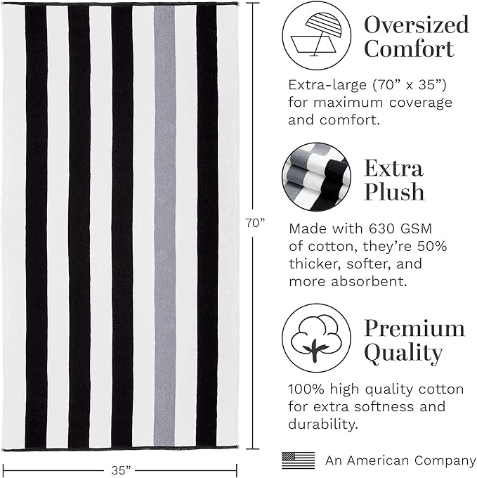 Laguna Beach Textile Co. Striped Cabana Oversized Beach Towel (Black & Gray)
