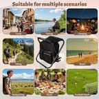 Folding Camping Chair Stool Backpack with Cooler Insulated Picnic Bag, Portable Hunting Fishing Multifunction Chair for Outdoors Hiking Hunting Travel (Black)