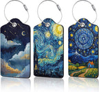 Starry Night Luggage Tags for Suitcase,3 Pack Luggage Tag Leather Privacy Cover ID Label with Stainless Steel Loop for Women Men