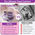 YQBRAO 3-Pack Clear Hard Shell Zipper Case - Purple Edition, 1.2mm Heavy-Duty Crush-Proof Travel Makeup Bag, TSA Approved Clear Zipper Pouches, Rigid Diaper Bag Organizer for Tech & Daily Essentials