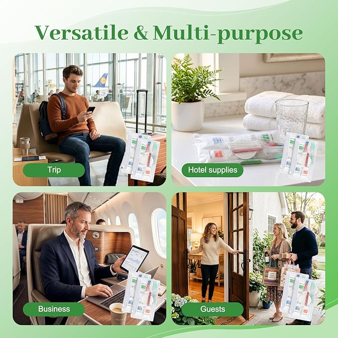 5 Sets Travel Toiletries Kit Bulk, 9-in-1 Disposable Personal Hygiene Kit with Toothbrush,Toothpaste,Floss,Shampoo,Shower Gel,Conditioner,Soap,Comb, and Vanity Kit for Hotel Guest Donations Supplies