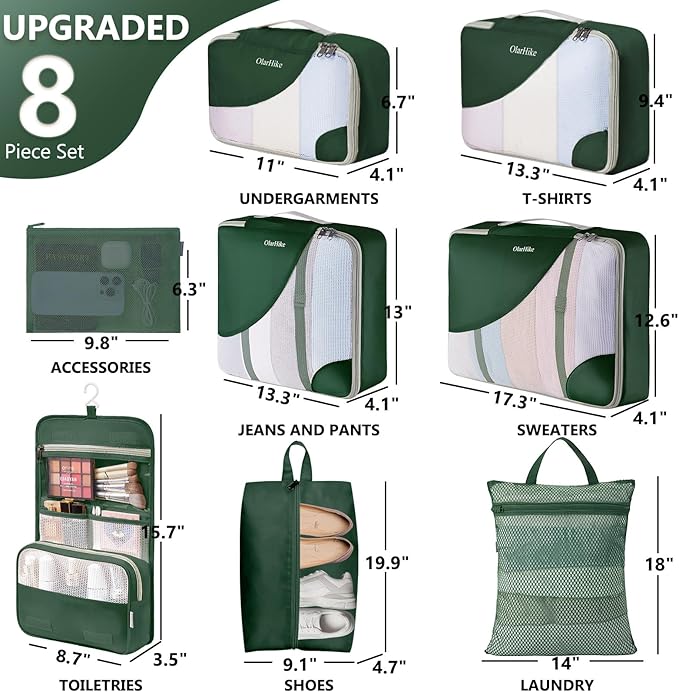 8 Set Packing Cubes for Travel, Gifts for Women Mom,Anti-Tearing Suitcase Organizer,OlarHike Vacation Essentials & Accessories for Cruise Ship