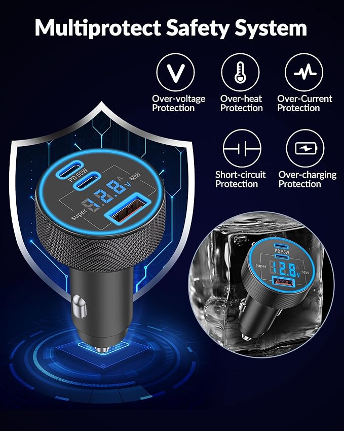 130W 3-Port USB C Super Fast Car Charger (with Voltage Display) for Samsung Galaxy S26/S25/ S24/S23/S22 Ultra/Z Fold/Flip, Android Phone, Type C Car Charger Adapter Accessories + 240W 3FT USB C Cable