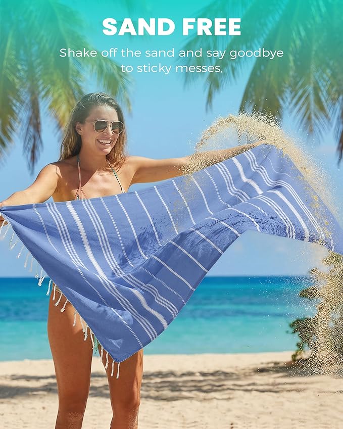 2 Packs Turkish Beach Towels Vacation Essentials Quick Dry Sand Free Soft Absorbent Extra Large Xl Big Blanket Adult Oversized Bath Pool Swim Towel Lightweight Thin Sandless Compact No Sand Packabl
