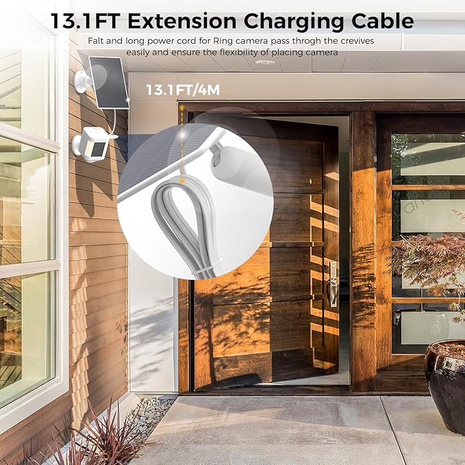 Solar Panel Compatible with Ring Camera, Solar Charger for Spotlight Cam Plus/Pro, Stick Up Cam Pro, 13ft Long Cable with USB-C to Ring DC Plug Adapter, IP65 Waterproof