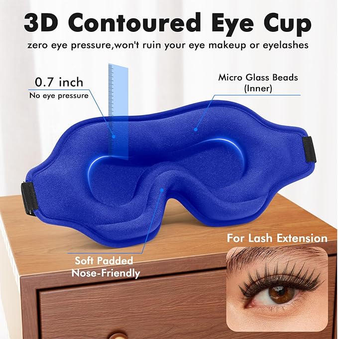 Sleep Eye Mask for Men Women, Weighted Sleeping Mask for Side Sleeper, Travel Blackout Night Blindfold Eye Shade Cover with Adjustable Strap (Sapphire)