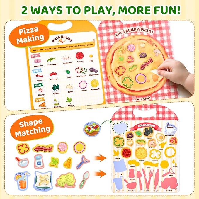 JoyCat Reusable Sticker Book - Stickers for Toddlers, Kids Sticker Activity Book, Travel Toys for Road Trip, Car & Airplane, Educational Learning Gifts for Boys and Girls Ages 3-5 (Pizza-Making)