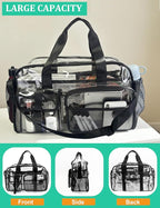 Large Clear Tote Bag 20” for Duffle with 10 Pockets, Clear Beach Gym Crossbody Bag, Big Transparent See Through Bags for Travel Work