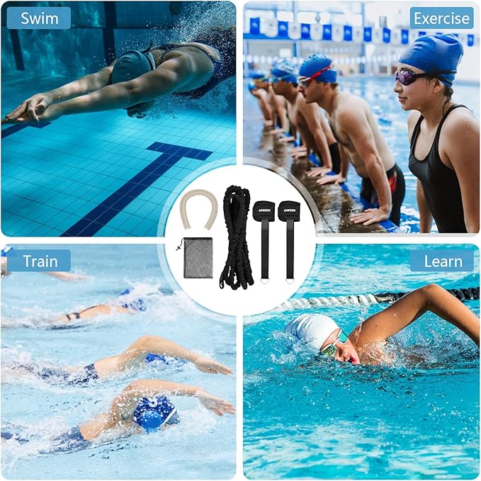 Hikeen Swimming Training Belt - 4M Tether for Swim in Place, Stationary Harness, Aquatic Resistance Belt