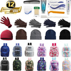 Moda West Bulk Case of 12 Backpacks, 12 Winter Item Sets, 12 Hygiene Kits - Hygiene Kits and Clothing for Emergencies, Homeless, Charity