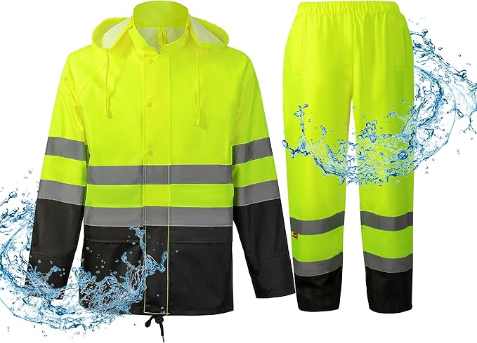 ProtectX High Visibility Waterproof Rain Gear for Men and Women, Hi Vis Reflective Safety Rain Jacket and Pant Suits Workwear