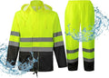 ProtectX High Visibility Waterproof Rain Gear for Men and Women, Hi Vis Reflective Safety Rain Jacket and Pant Suits Workwear