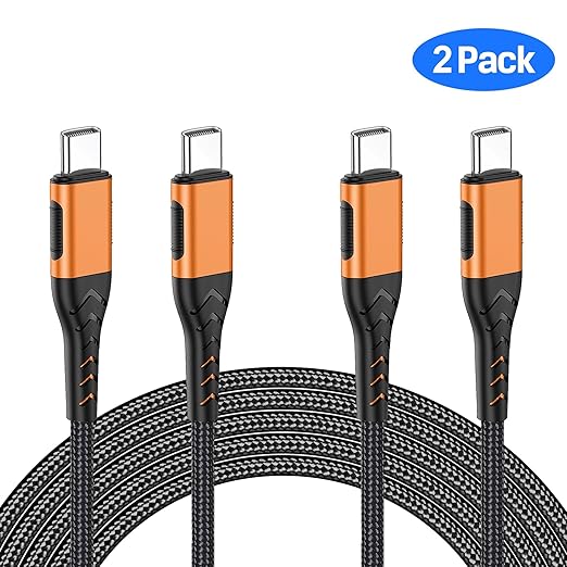 Durcord USB C to USB C Cable, 2Pack 100W 6ft USB C Charger Cable Fast Charging for Android/Phone/Pad, Type C to Type C Charger Braided USB Cable Compatible with iPhone 16/15 Pro Plus Max Orange
