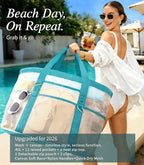 2026 Stylish & Spacious XX-Large Beach Bag for Women – Mesh × Canvas Tote with Top Zipper, 11 Tall Pockets | 40L+ Spacious, 11 Tall Pockets, Zipper Pouch, Secure Zip-Top, Sand-Resistant Base