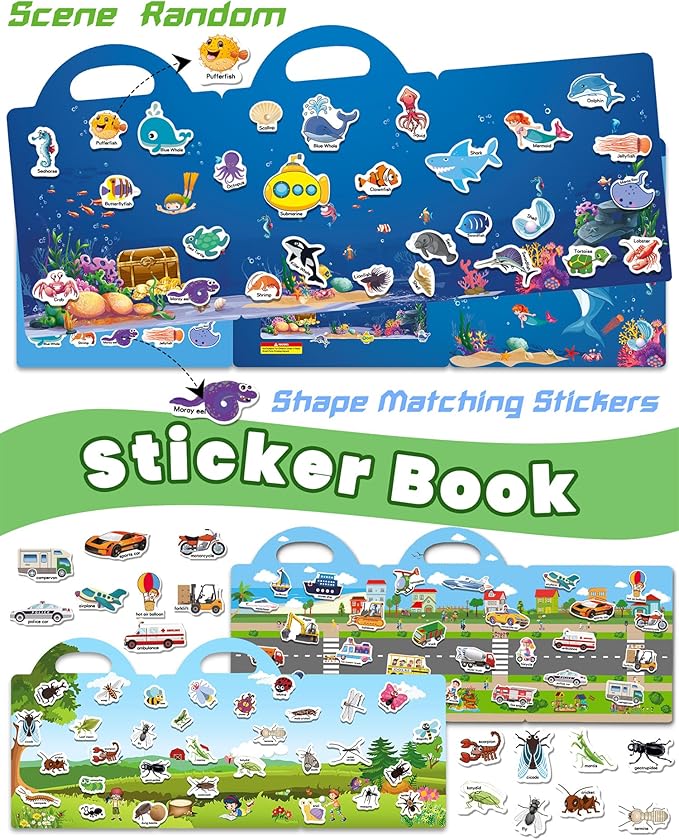 Walenced Reusable Sticker Book for Toddlers, Stickers for Kids, Toddler Sticker Book, Toddler Craft Activities, Toddler Travel Toys Boy Girl Birthday Gifts
