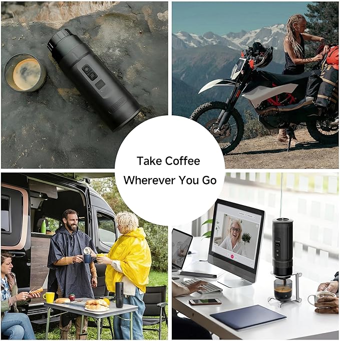 HIBREW H4C Explorer - Portable Electric Espresso Machine, USB-C Rechargeable Coffee Machine for Camping and Travel, Compact for Capsules & Ground Coffee, with Foldable Holder & Carrying Case (Black)