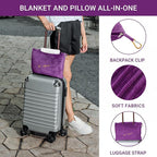 Travel Blanket Pillow-Premium Soft 2 in 1 Airplane Blanket for Long Trips Essentials with Bag Pillowcase, Hand Luggage Sleeve and Backpack Clip (Violet)