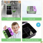 Game Bento Box for Kids, Lunch Box with Thermo(9oz Food Jar), Folding Spoon, Removable Divider & Sauce Cup, Lunch Box Kids for School,Travel, BPA-Free & Realistic Shape (Green-Purple)