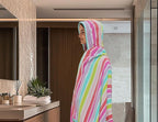 COTTON CRAFT Hooded Beach Towel – Oversized 39 x 68 Towel with Hood for Adults - 100% Cotton Velour Dobby Terry 450 GSM Pool Bath Wrap - Soft Absorbent Quick Dry – Pink Multi